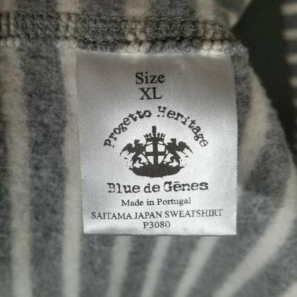 Blue de Genes Striped Sweater Men L/XL Gray White Saitama Japan Sweatshirt - Picture 4 of 10